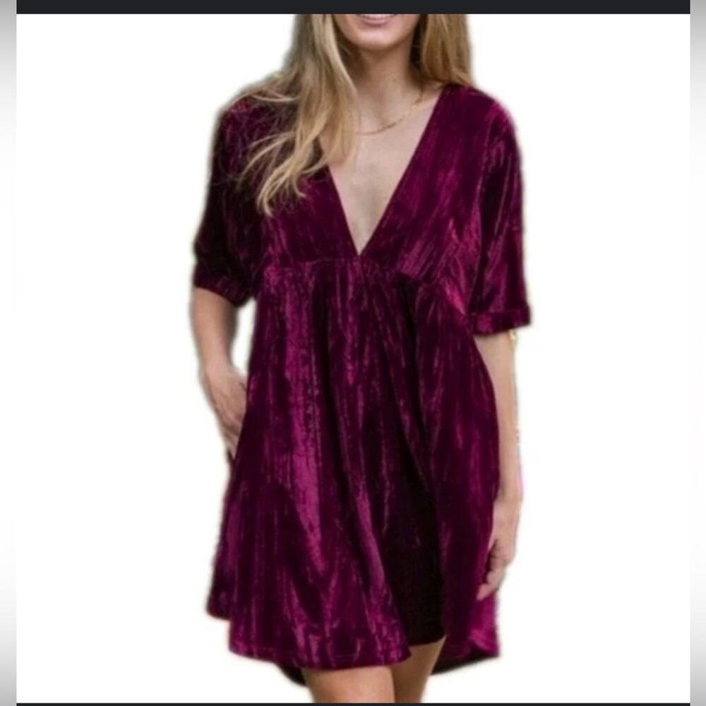 Natural Life Velvet Babydoll Dress – Burgundy XS/S – EUC